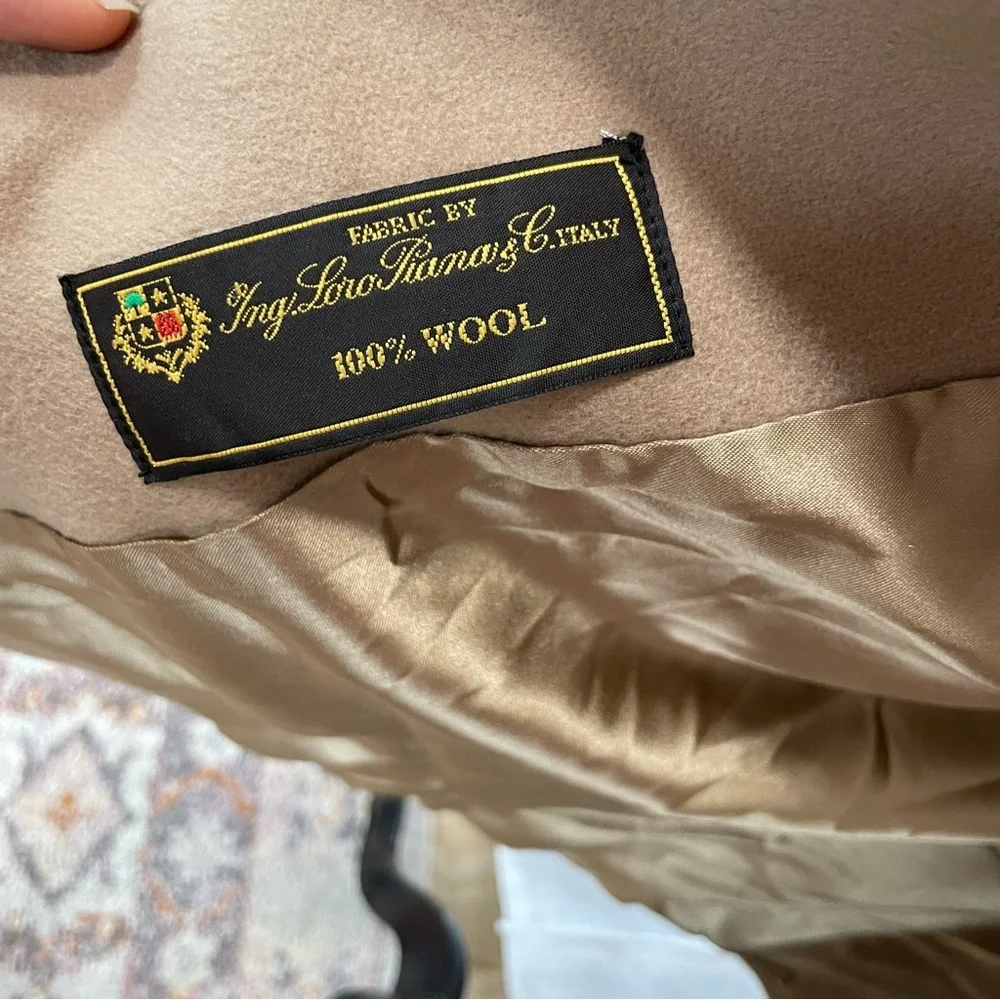 Fleurette Womens Loro Piana Italy Wool Coat Size 10 Tan Notched Collar Buttons - Picture 7 of 16